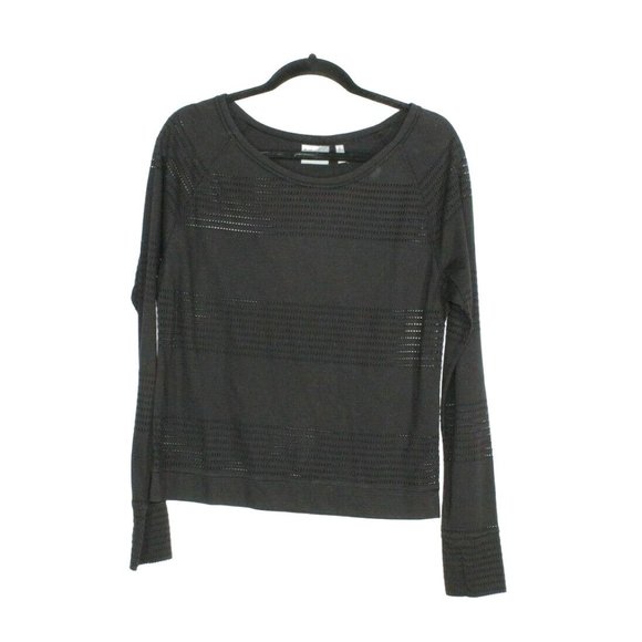 Athleta Tops - ATHLETA Black Eyelet Crewneck 3/4 Sleeves Blouse Size M